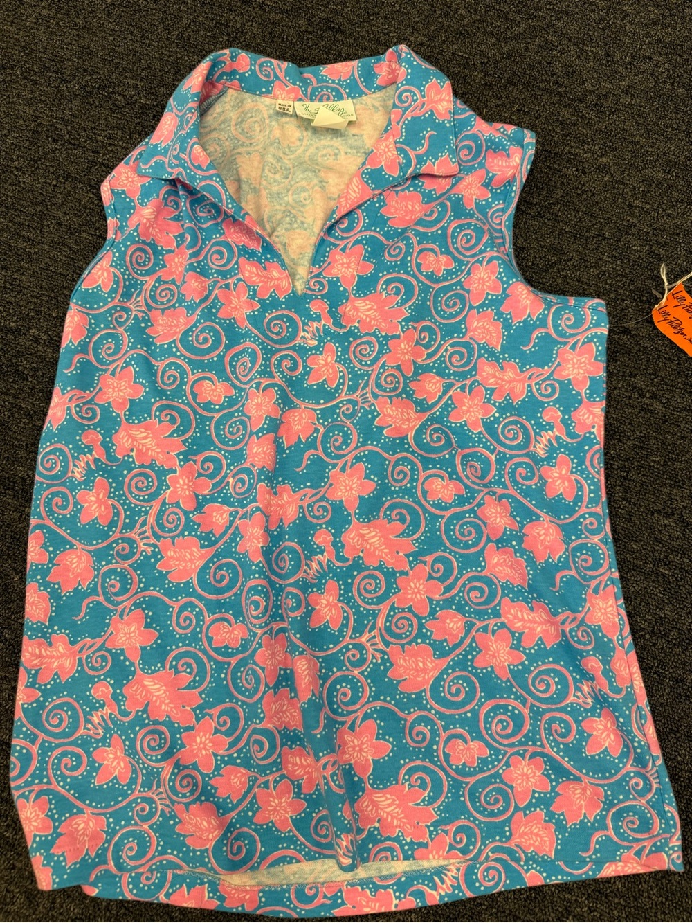 Lilly Pulitzer Teal and Pink Floral Sleeveless Polo Tank